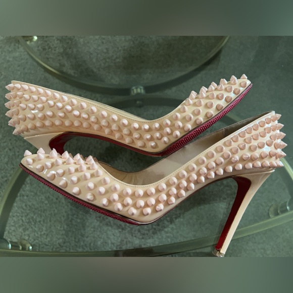 Christian Louboutin Peach Patent Leather Pigalle Spikes Pumps - Picture 11 of 16